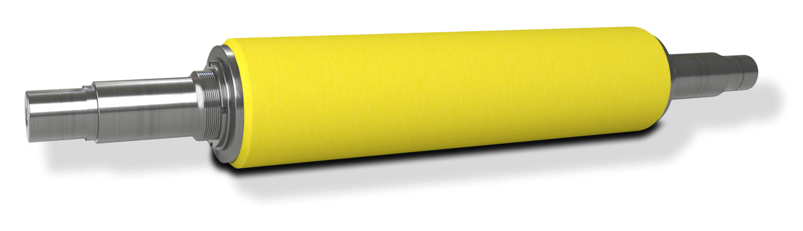 Perspective view of an NCCM<sup>®</sup> Premier Yellow nonwoven roll on a metal shaft