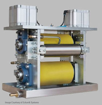 Two small NCCM<sup>®</sup> Premier Yellow rolls in a small Eckardt-Systems lubricator